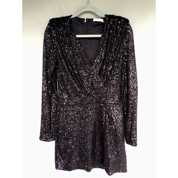 Ramy Brook Sequin Mini Dress Women 6 Becky Faux Wrap Deep-V Cocktail  Party - Picture 2 of 16